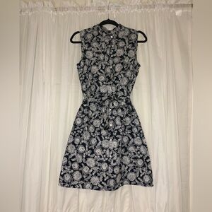 Chic Floral Button-Up Mini Dress - Black and White